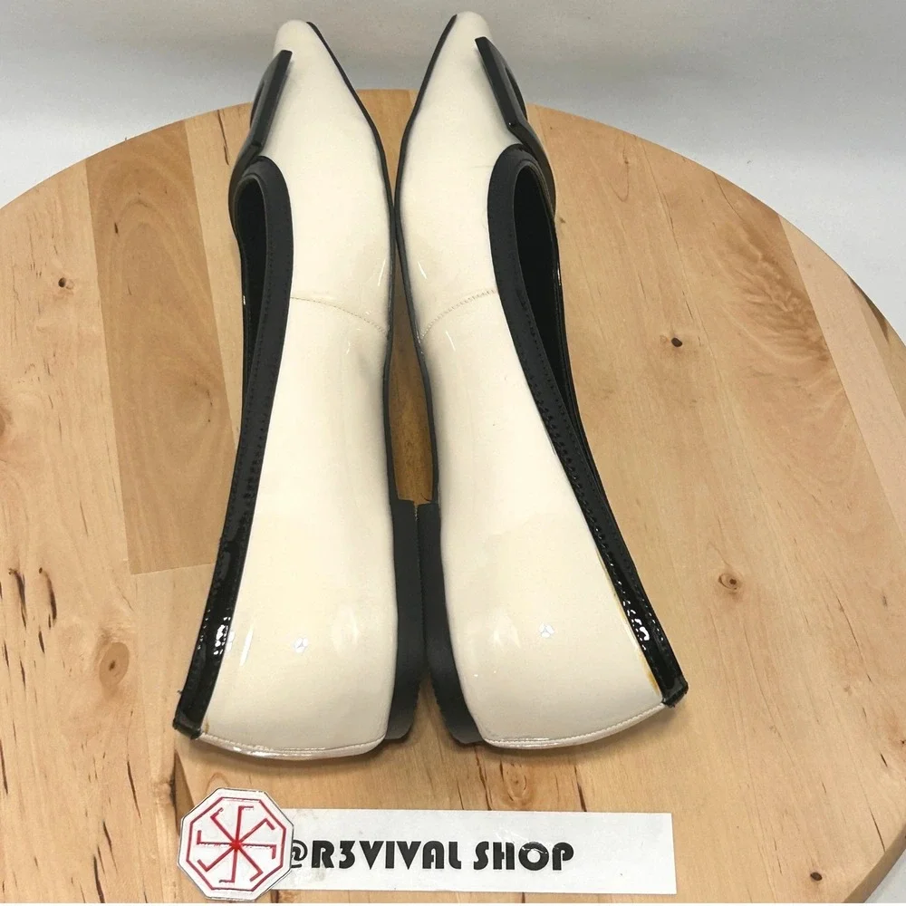 JF Women's Cream Black Patent Leather Slip On Pointed Toe Ballet Flats NWOB - 7
